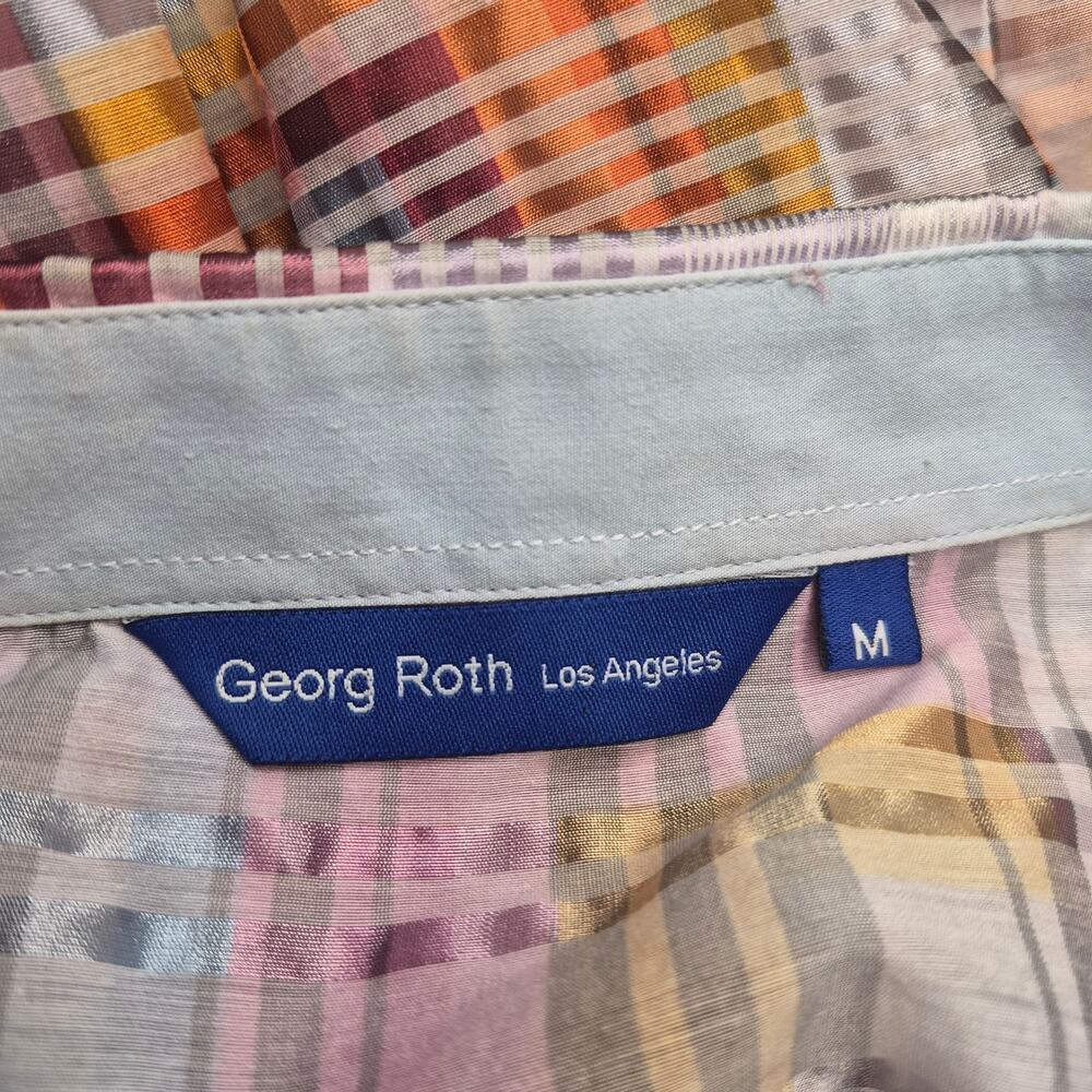 Georg Roth LA Rainbow Plaid Ruffle Front Cotton Blend Button Down Blouse Size M - Picture 8 of 10